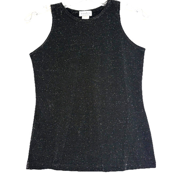 Vtg Sleeveless Tank Top Women's Size M Black Sparkle Glitter 90s Y2K Glam Party - Picture 1 of 7